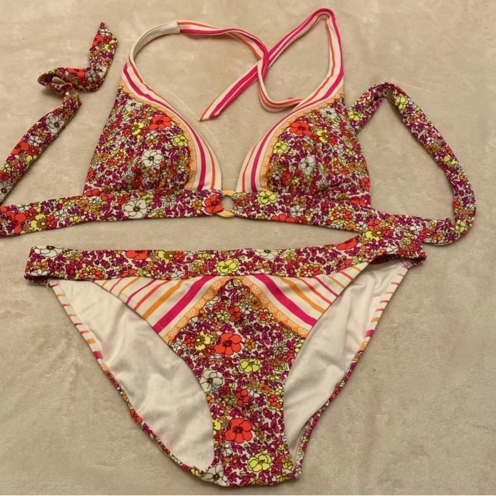 Victoria's Secret Multicolor Neon Floral and Striped Bikini